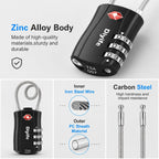 Diyife TSA Approved Luggage Locks with Flexible Steel Cable, Easy to Set up