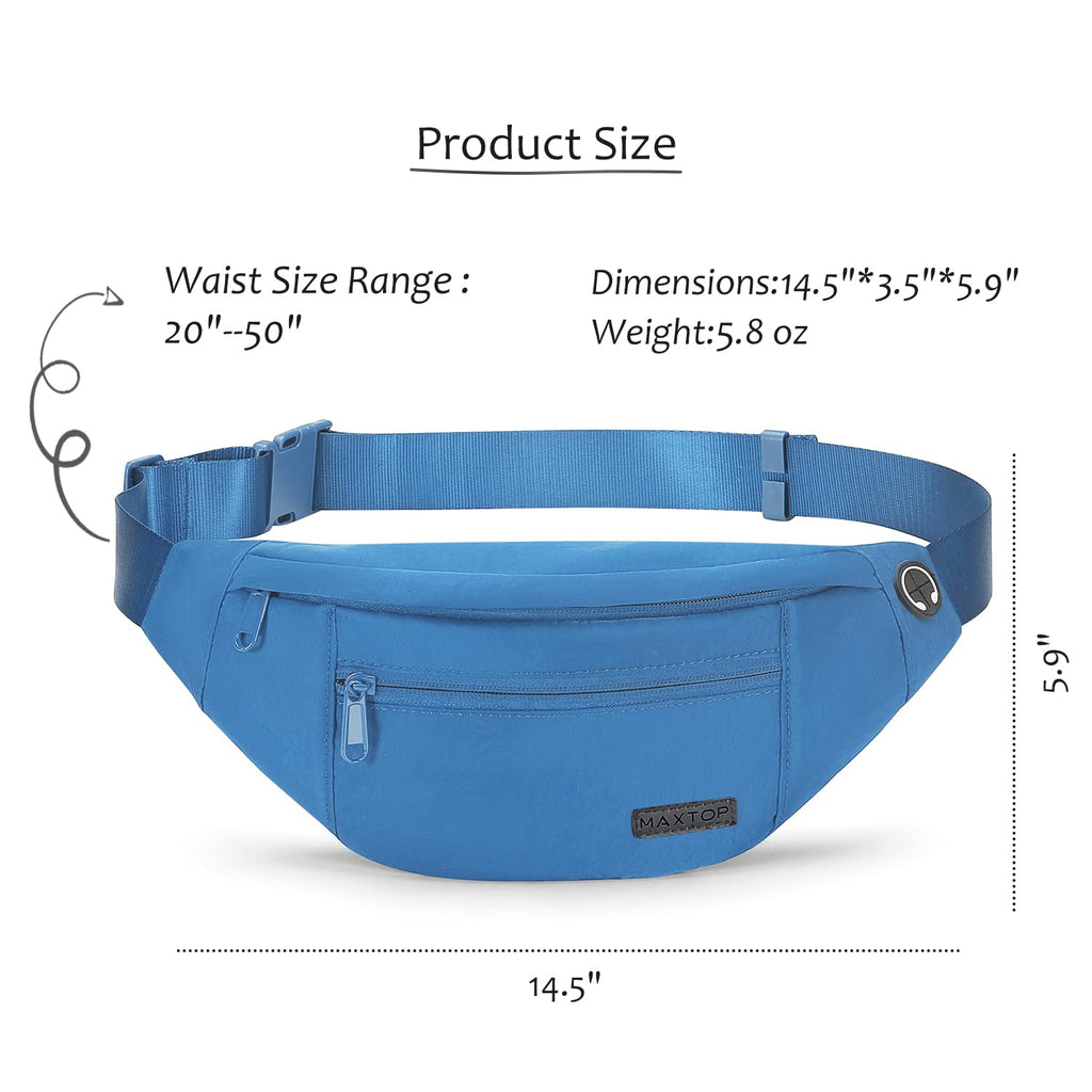 MAXTOP Large Bumbag Waist Fanny Pack Running Belt for Men Women Unisex Bum Bag with Headphone Jack and 4-Zipper Pockets Adjustable Belt for Travel Running Jogging Workout Hiking Gifts All Black