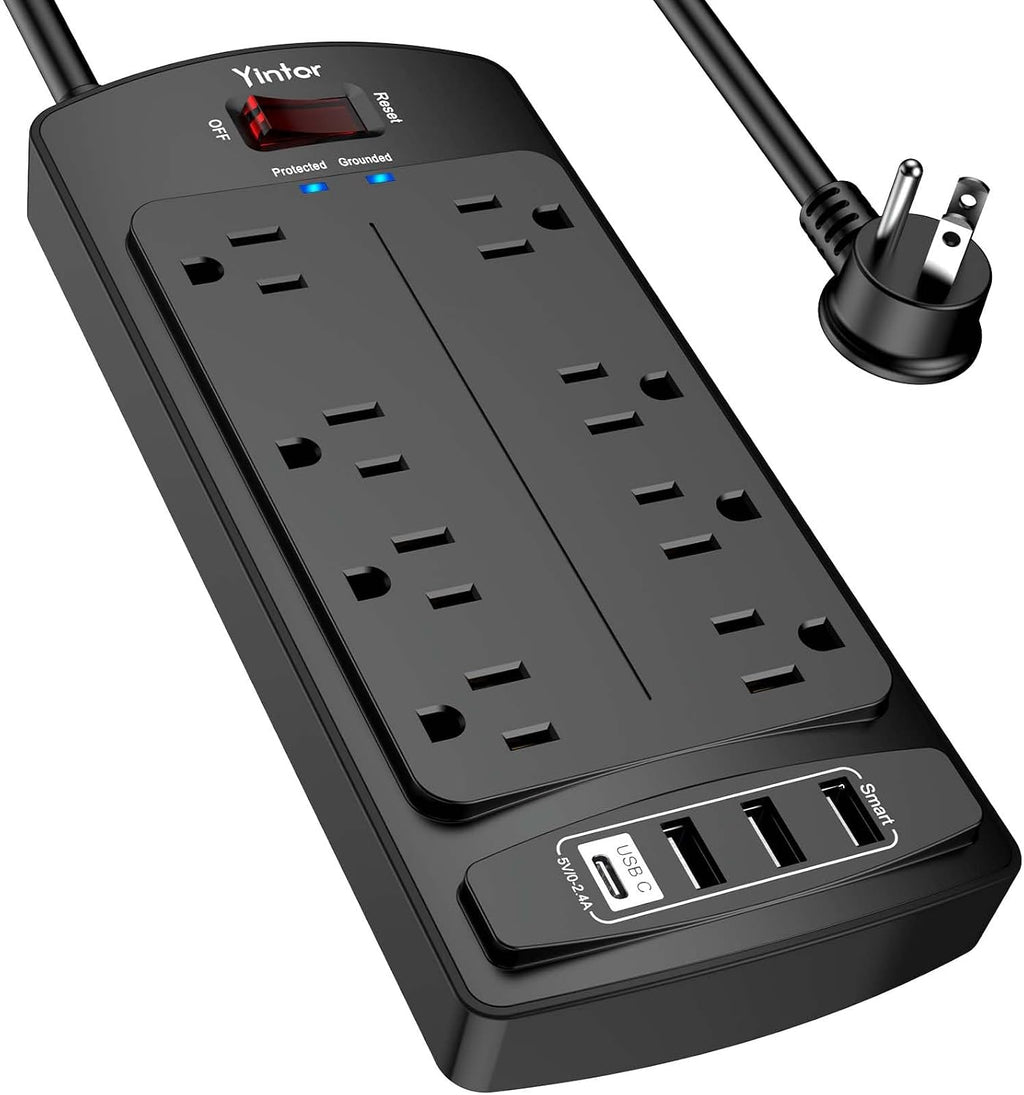 Yintar 6Ft Surge Protector Power Strip with 8 Outlets and 4 USB Ports