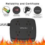 6 Ft Surge Protector Power Strip - YISHU 8 Widely Outlets with 4 USB Ports, 3 Side Outlet Extender with 6 Feet Flat Extension Cord, Ultra Flat Plug, Wall Mount, Desk USB Charging Station, ETL, Black