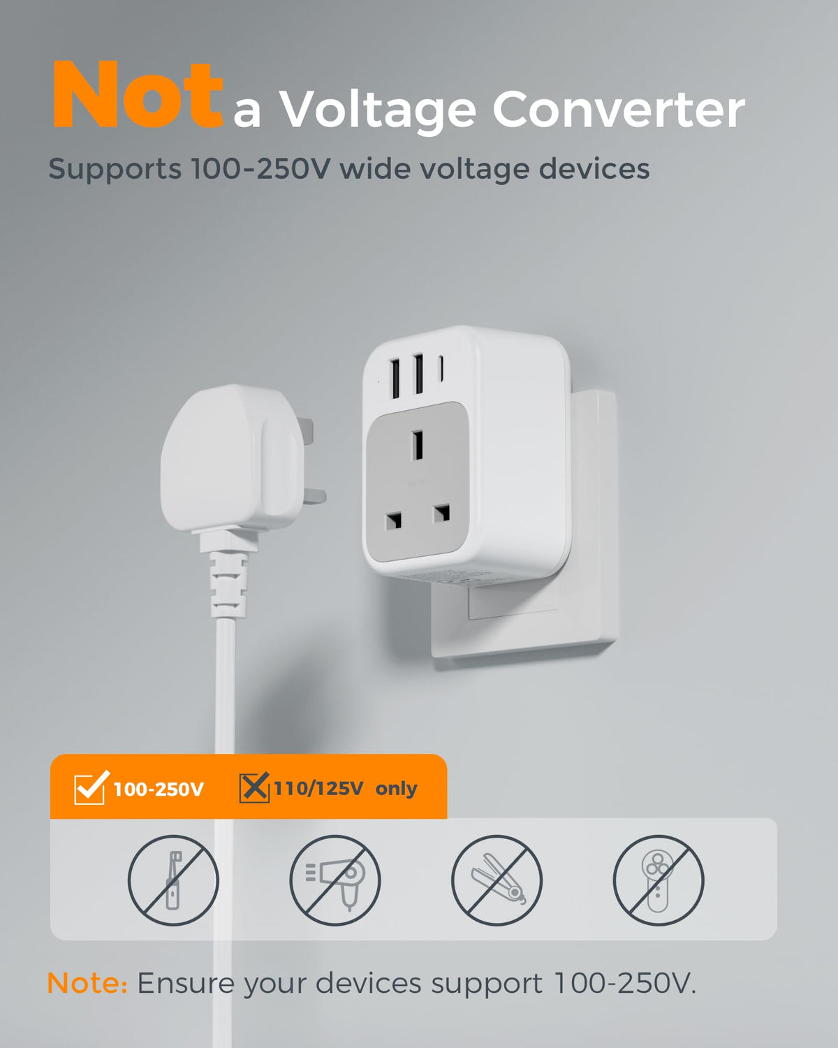 TESSAN UK to US Plug Adaptor 2 Pack, Type B USA Travel Adapter with USB C