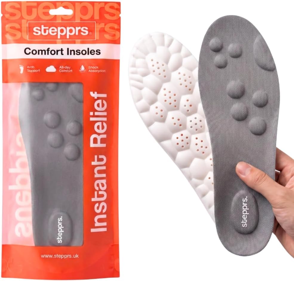Original Stepprs Comfort Boosting Massage Insoles, 4D Memory Foam Thermal Insoles with Arch Support for Men and Women (Orange, EU 37-38)