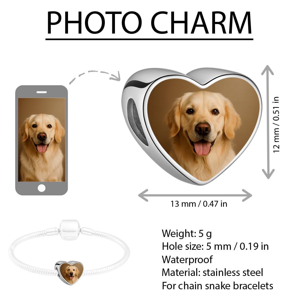 2Burned Custom Personalised Stainless Steel 316 Love Heart Photo Charm