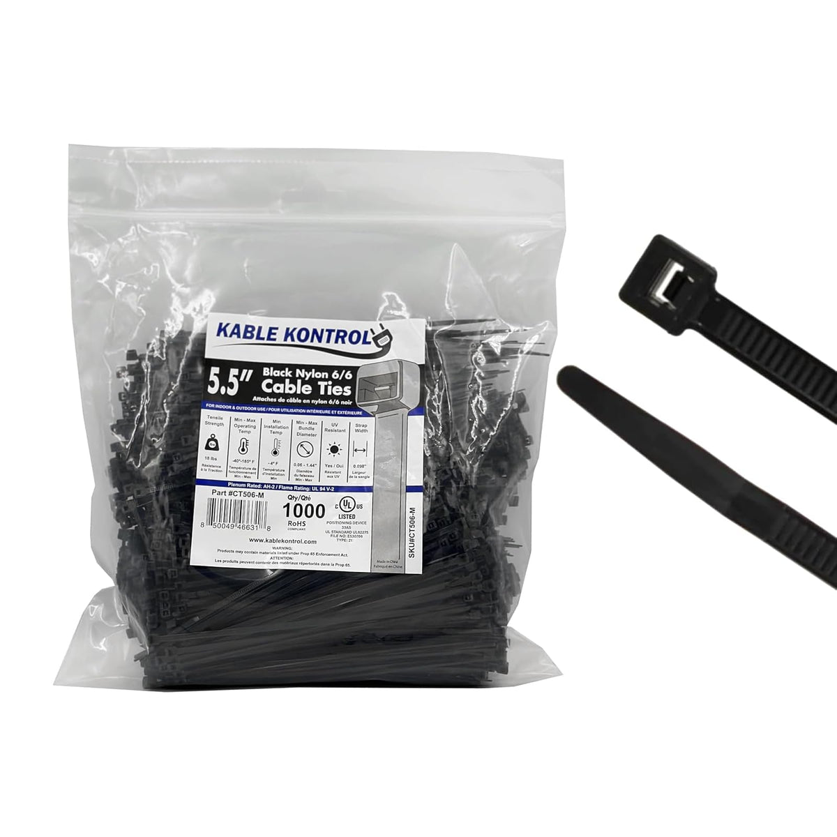 Kable Kontrol Cable Zip Ties, 4 Inch, 100 Pcs, 18lbs Test, Gray
