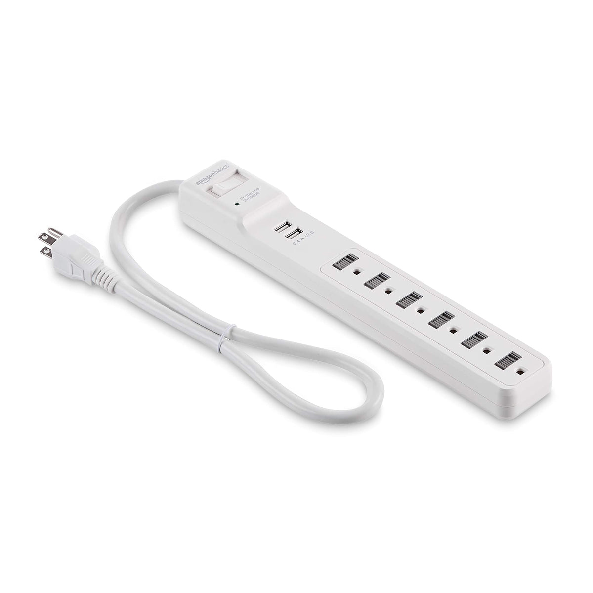 Amazon Basics Surge Protector Power Strip, 6-Outlet, 790 Joules, 6ft Extension Cord, Safety Shutters, White