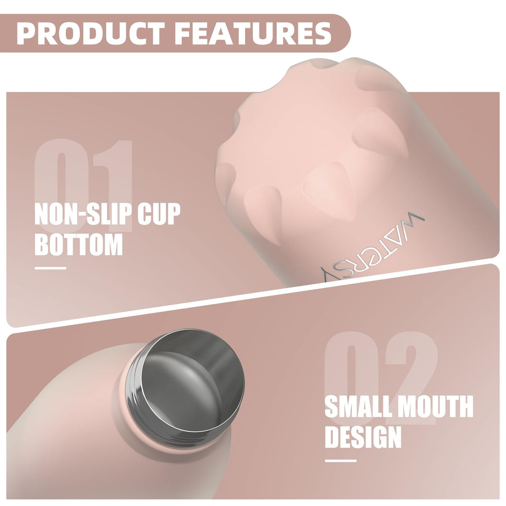 Stainless Steel Insulated Water Bottle, WATERSY Double Walled Metal Vacuum Flask Keep 24 Hrs Cold & 12 Hrs Hot Thermal Metal Sports Bottles 500ml BPA Free for Outdoor, Work, Gym, School (Black)