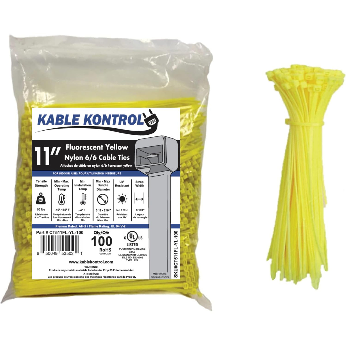 Kable Kontrol Cable Zip Ties, 4 Inch, 100 Pcs, 18lbs Test, Gray