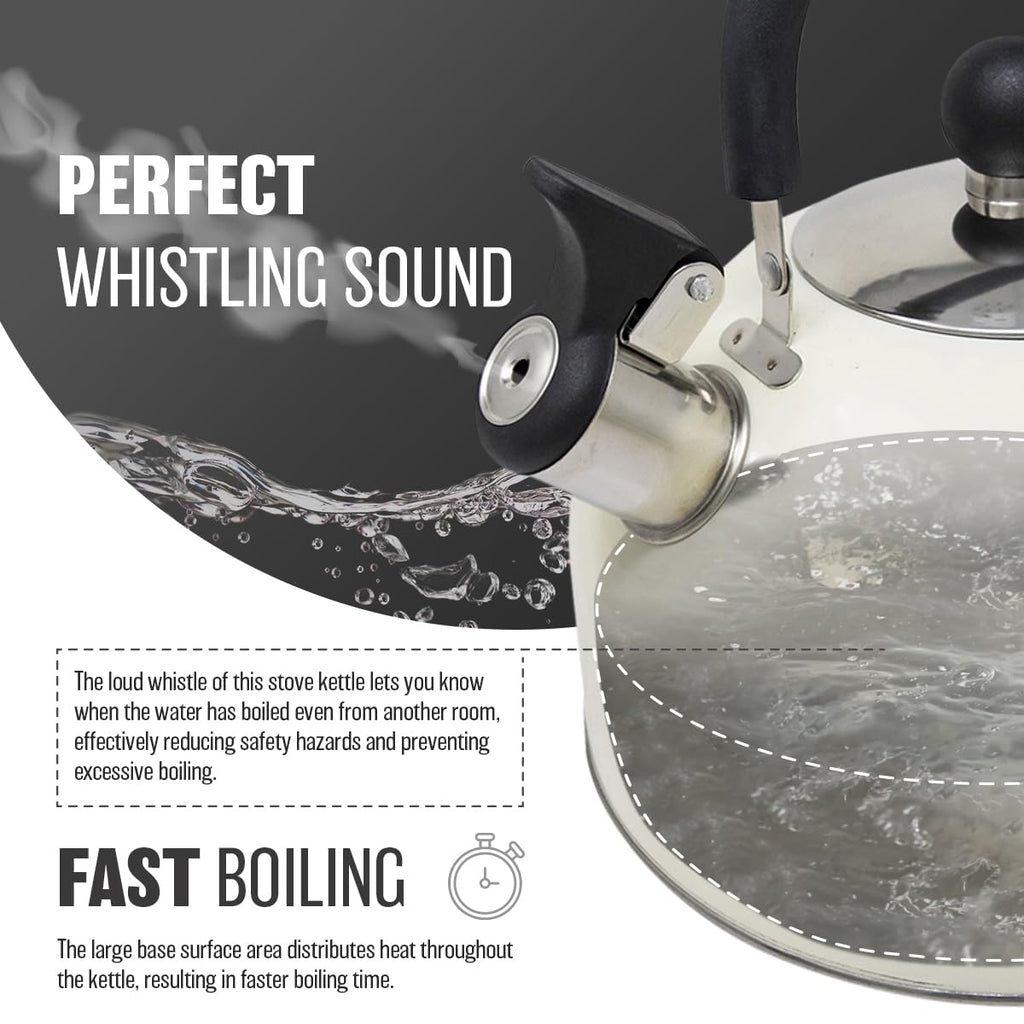 2.5L Stainless Steel Whistling Kettle - Suitable for Fishing, Camping, Hiking, Indoor & Outdoor | Camping Kettle for Gas Stove, Electric Stove, Camp Fire | Lightweight, Fast Boil, Phenolic Handle