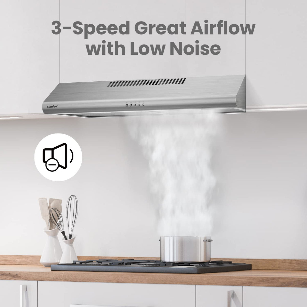 COMFEE' Range Hood 30 Inch Under Cabinet, Ducted/Ductless Convertible