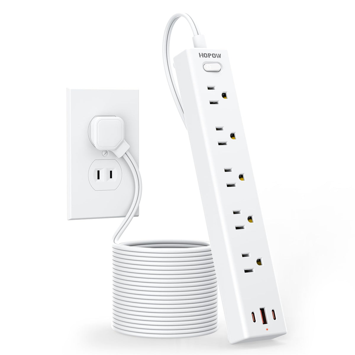 6FT Surge Protector Power Strip, 1700J, 5AC&1A2C, Flat Plug Extension Cord