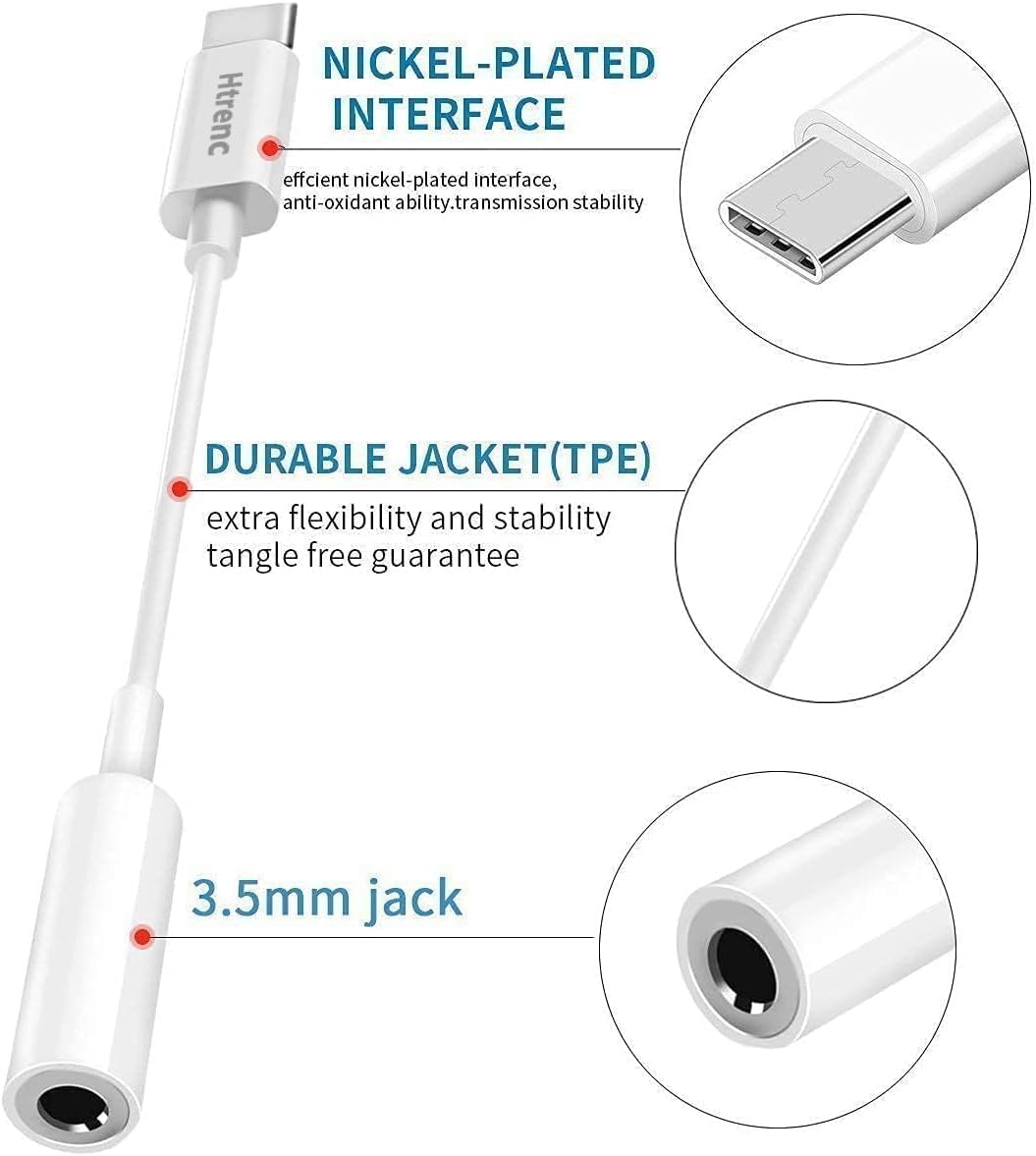 Htrenc USB C to 3.5mm Headphone Jack Adapter, 2 Pack