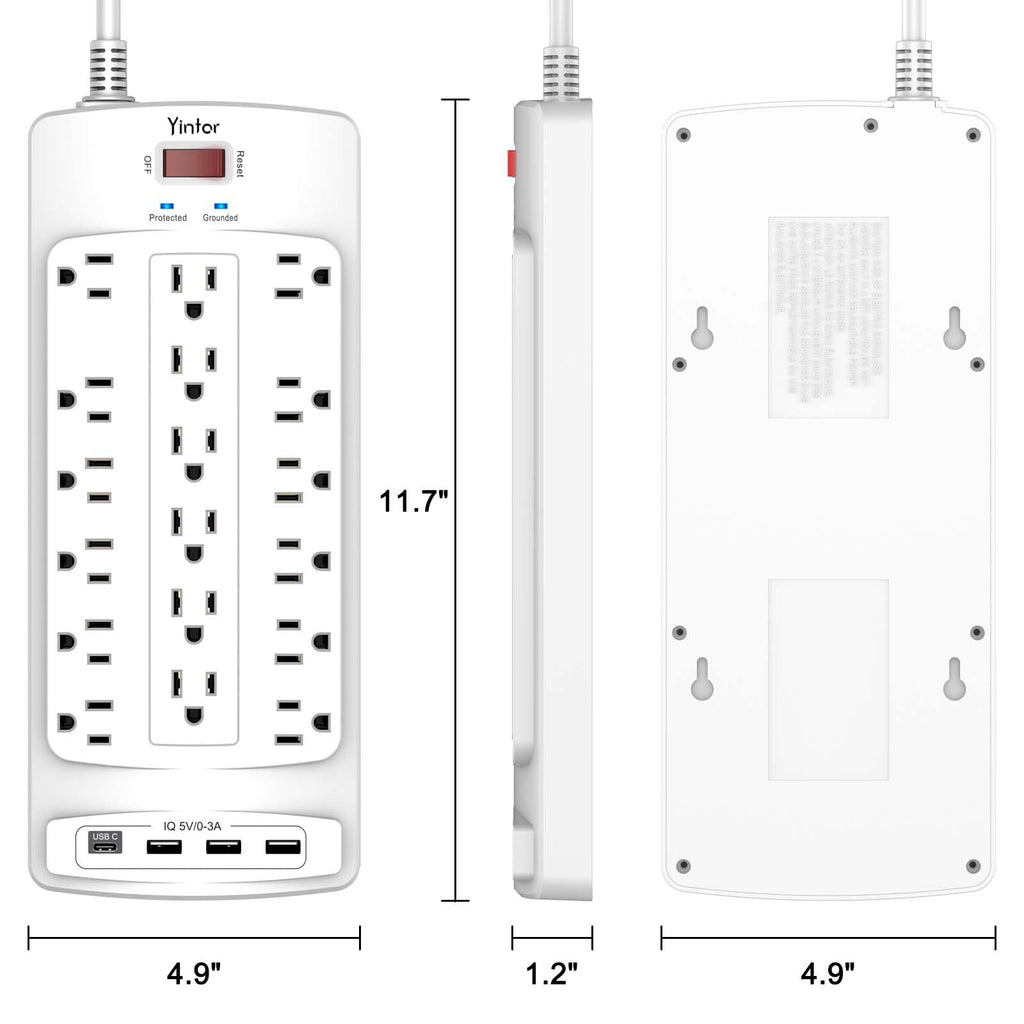 Yintar 6Ft Surge Protector Power Strip with 8 Outlets and 4 USB Ports