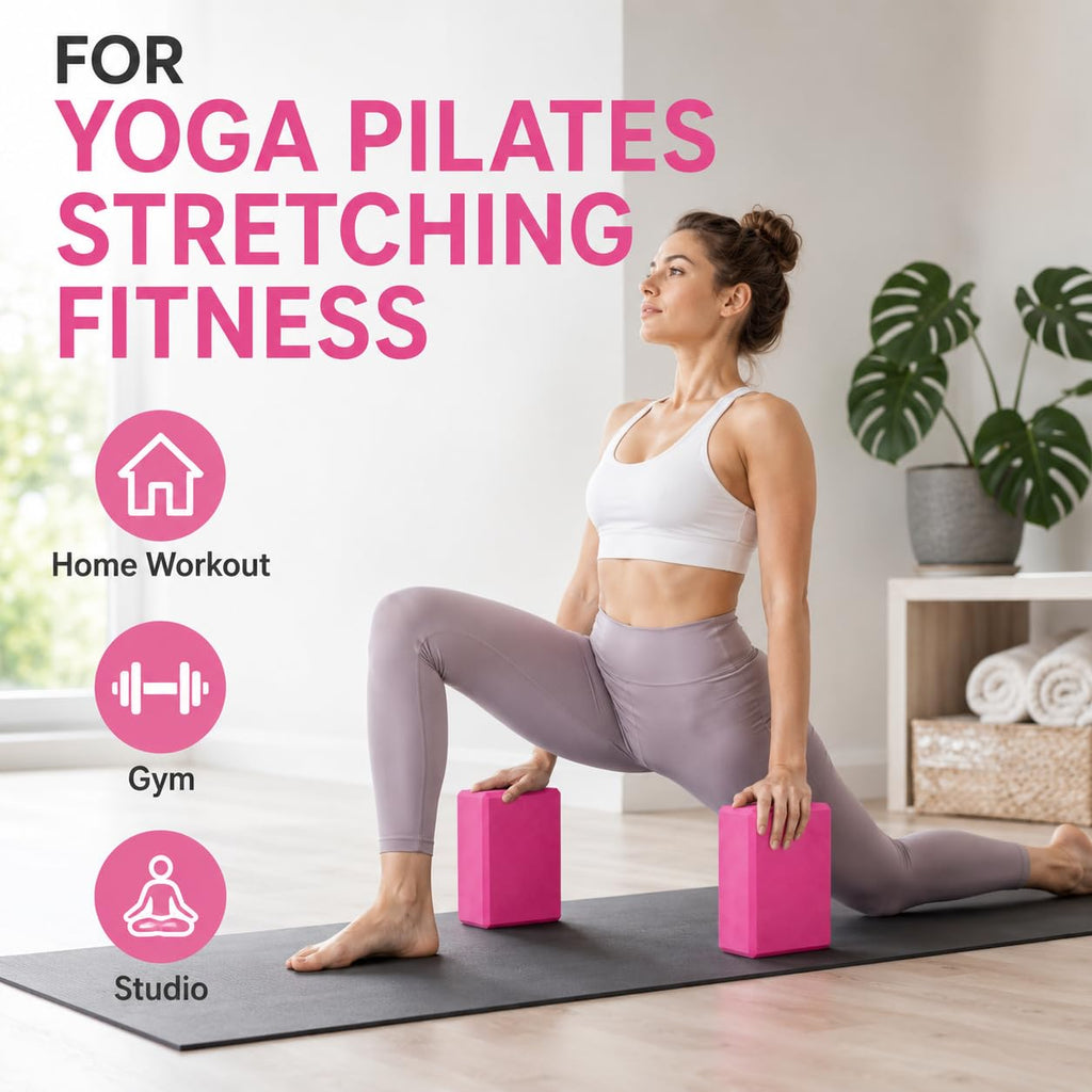 EXERZ Yoga Blocks 2pcs Gym Bricks -Comfortable Fitness Yoga Bricks, Anti-Slip, Lightweight and Travel Friendly Pilates Practice