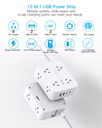 HANYCONY Surge Protector Power Strip, 10 Ft Braided Extension Cord, 1080J