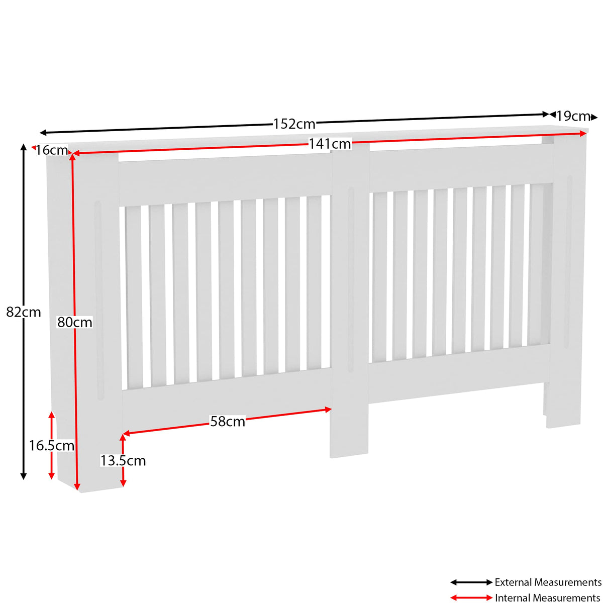 Vida Designs Chelsea Radiator Cover White - Medium - Modern Vertical Slat Design For Optimal Heat Circulation - H82xW111xD19cm - Painted MDF Cabinet Ideal For Living Room & Hallway