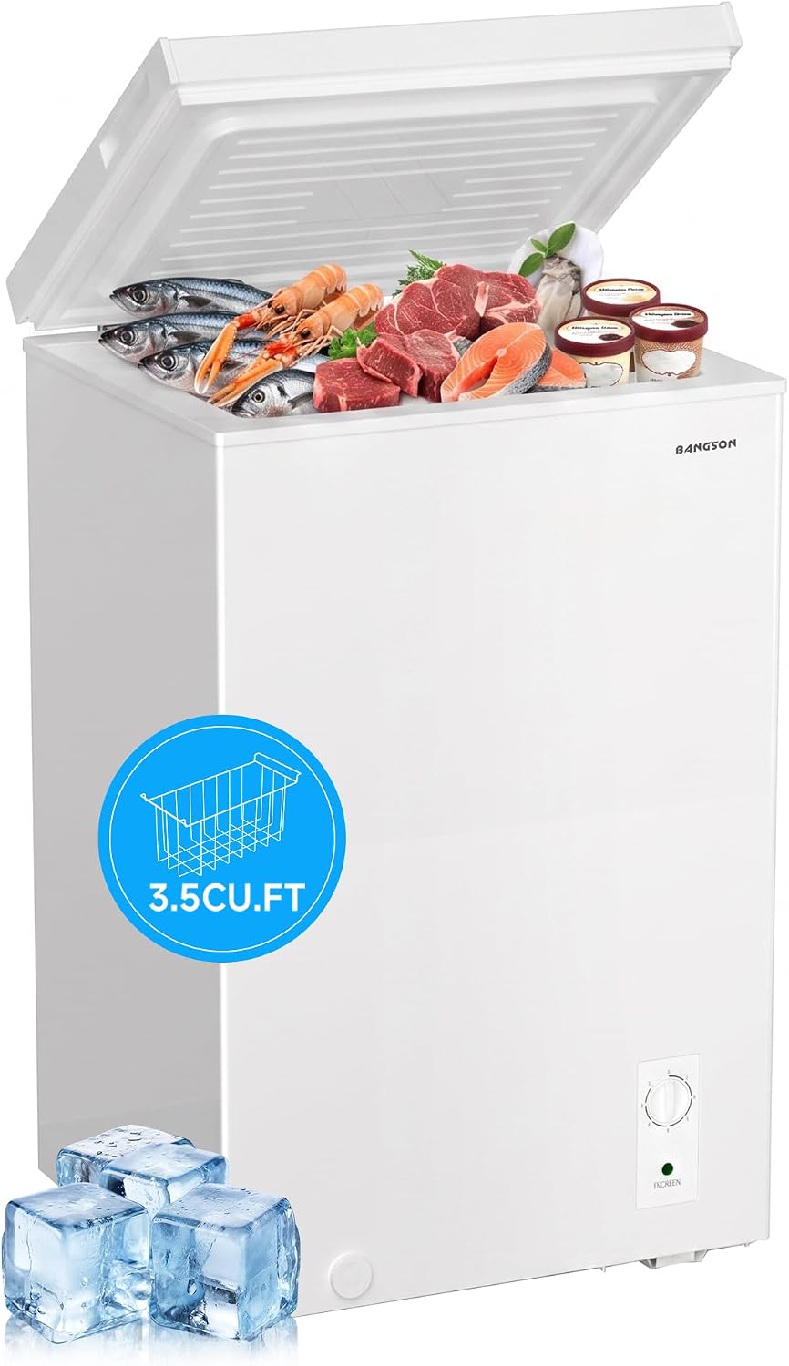 BANGSON 3.5 Cu.Ft Chest Freezer for Apartment, White