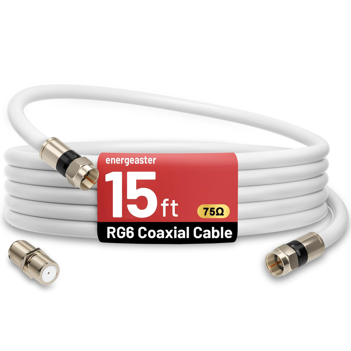 energeaster 10FT RG6 Coaxial Cable with Waterproof Rubber Boot, Black