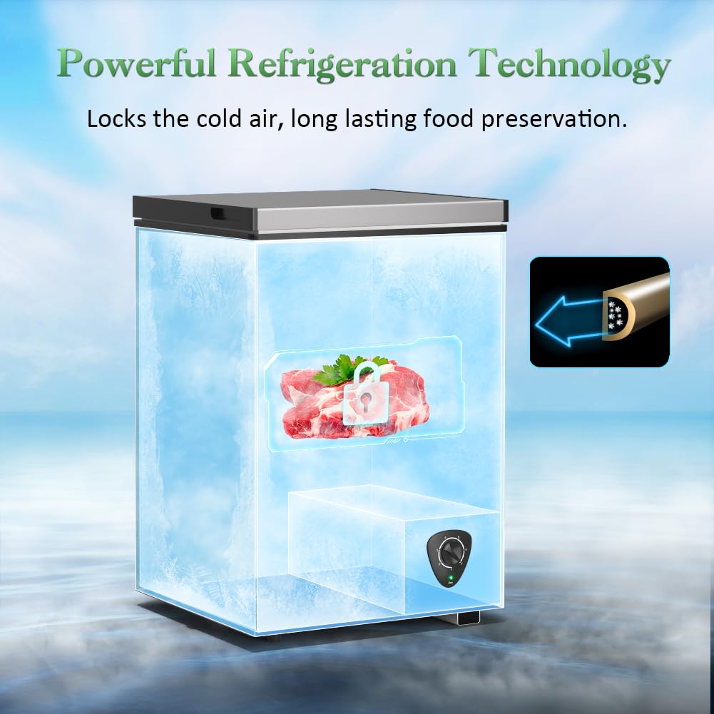 LifePlus Chest Freezer - 3.5 Cubic Feet Compact Deep Freezer Small Freezer 7 Adjustable Temperature with Removable Basket, Energy Saving Super Quiet for Garage, Office, Kitchen, or Apartment, Gray