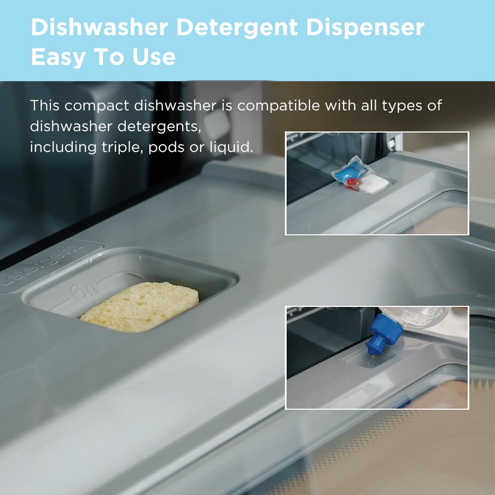 COMFEE' Portable Mini Dishwasher Countertop with 1.32Gal Built-in Water Tank for Apartments& RVs, No Hookup Needed, 6 Programs, 360° Dual Spray, 162℉ High-Temp& Air-Dry Function