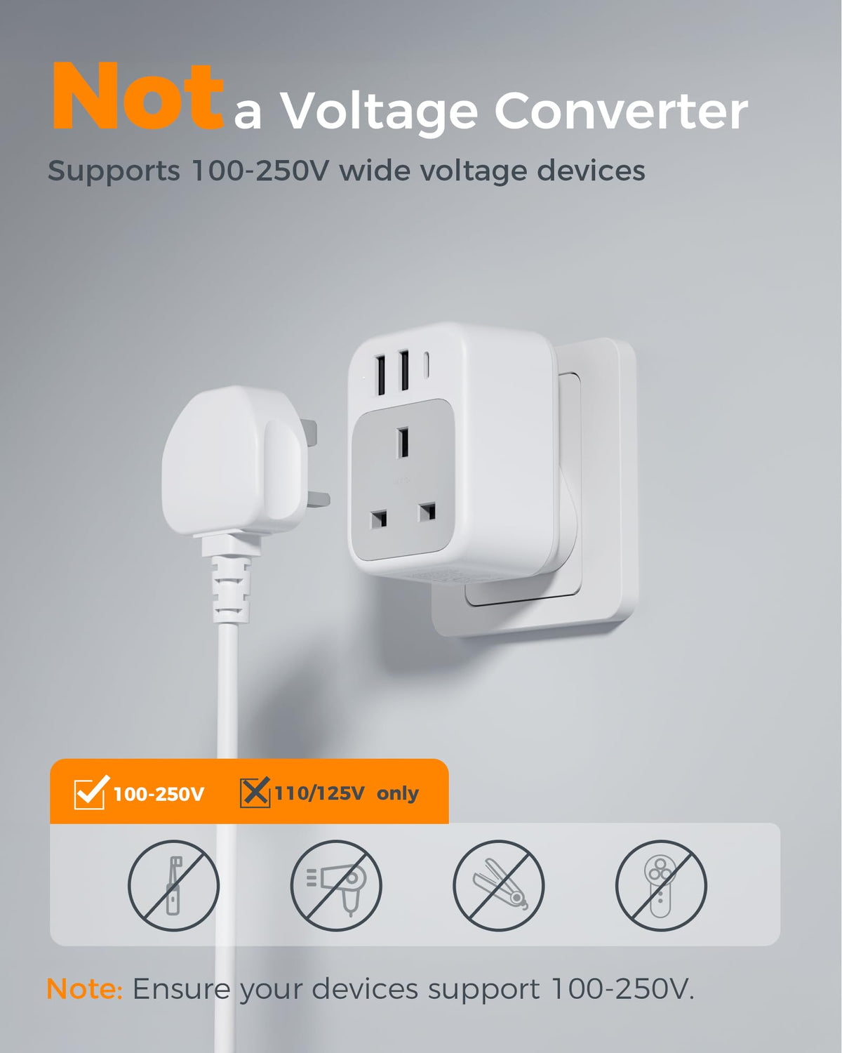 TESSAN UK to US Plug Adaptor 2 Pack, Type B USA Travel Adapter with USB C