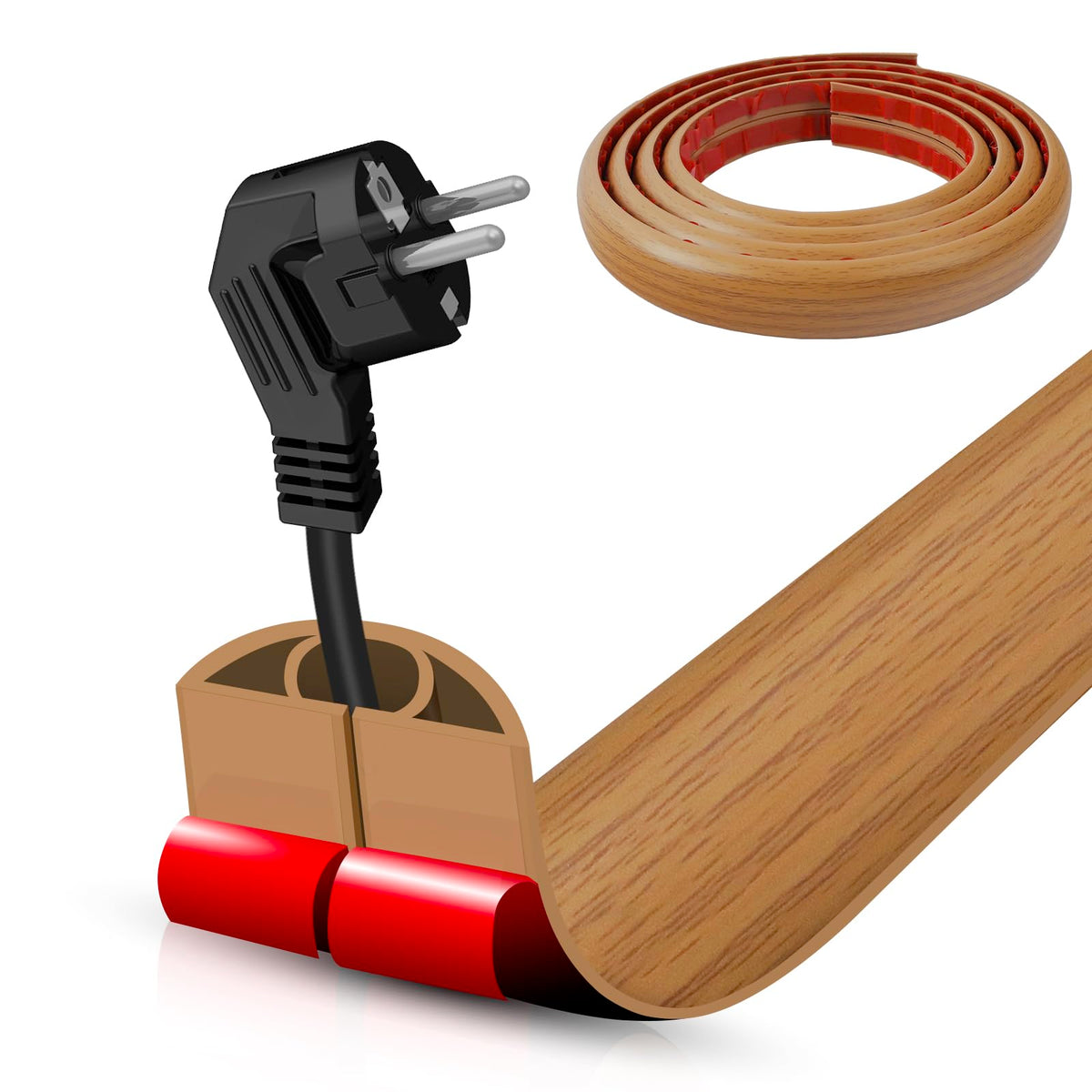 Floor Cord Cover Self Adhesive Cord Hider,3.3FT Cable Management, Extension Strip Protector for Wires, Prevent Cable Trips for Offices, Gyms, Exhibitions Cavity:0.3"(W) x 0.28"(H) Brown Wood
