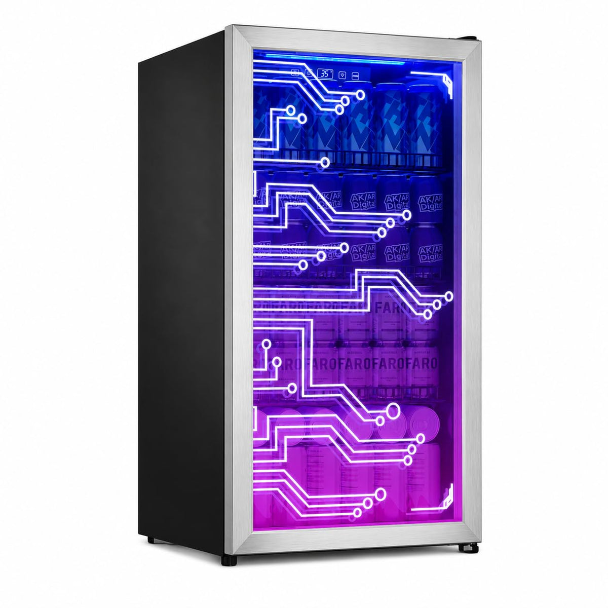 2.5 Cu.Ft Beverage Fridge, Glass Door Mini Fridge, Silver, 96 Can