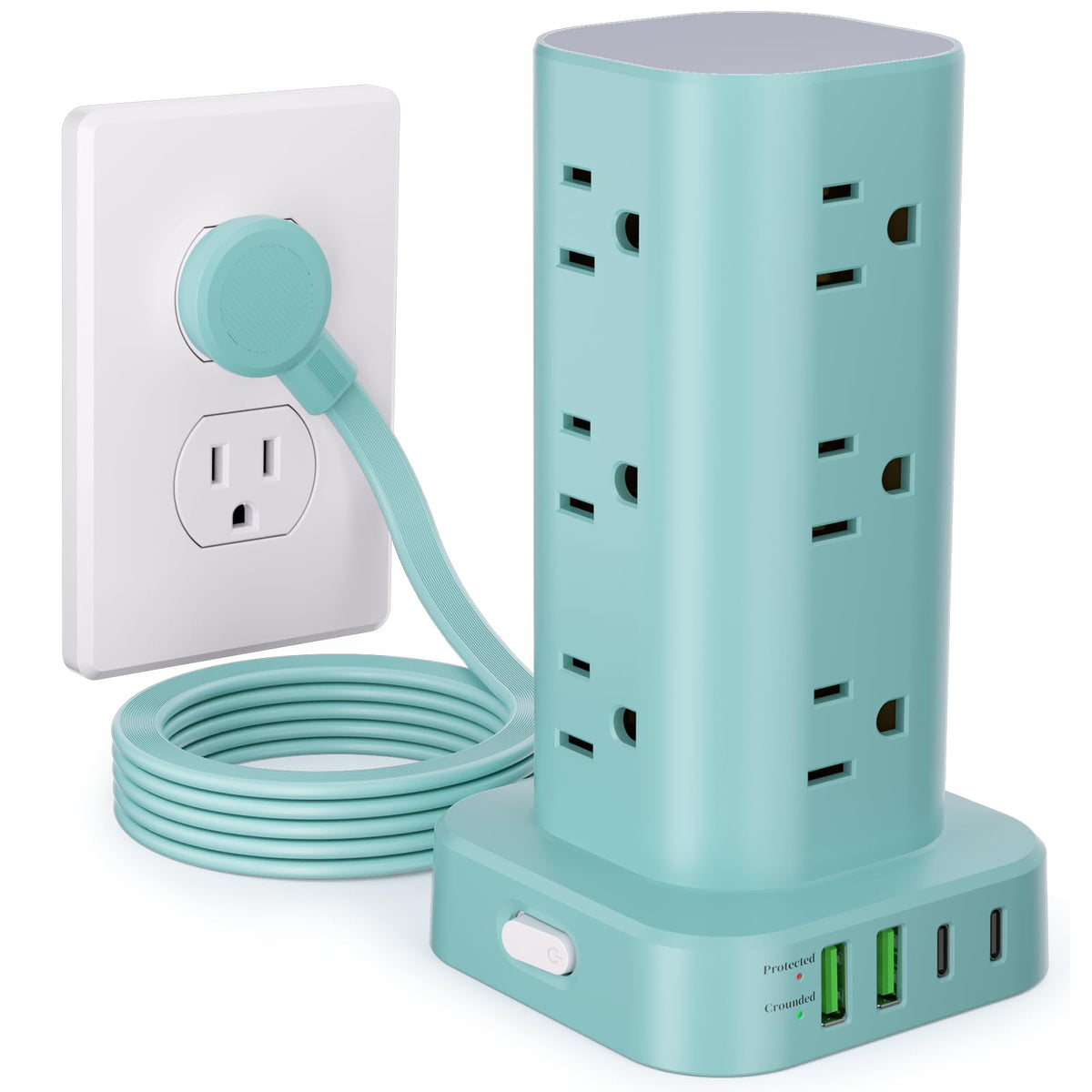 6FT Power Strip Tower with Wireless Charger,Surge Protector with 12 Outlets