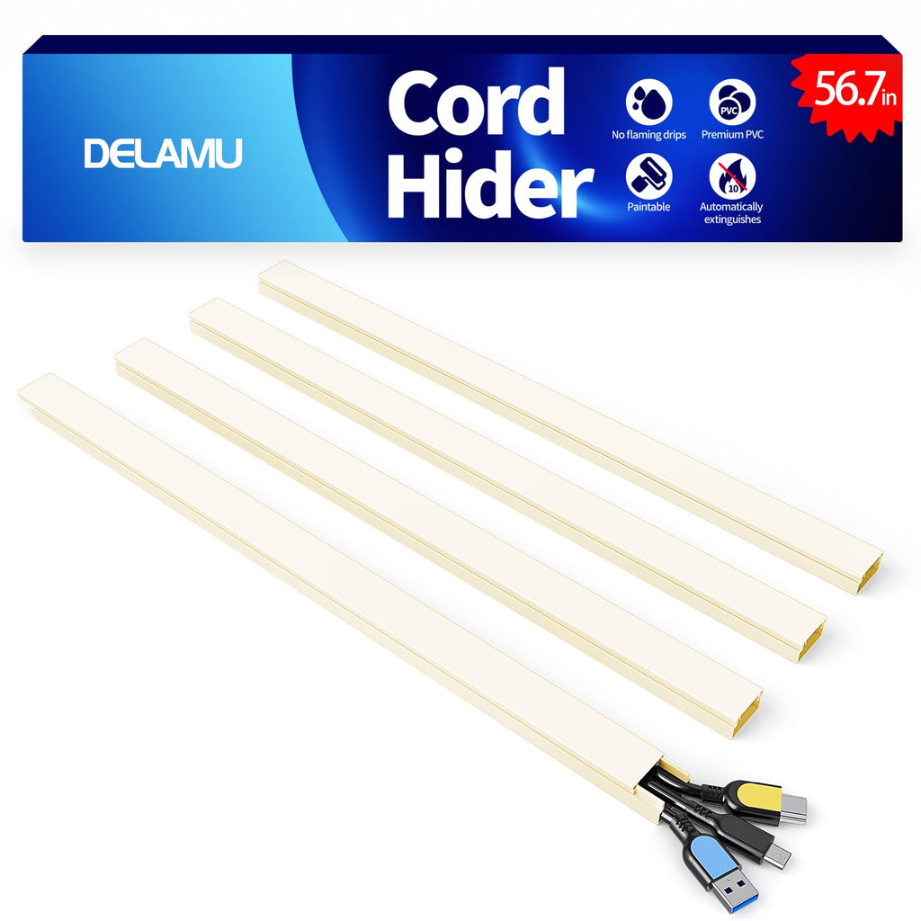 Wire Hider, 157in Delamu Cord Hider Wall, Paintable Wire Covers for Cords, TV Cable Hider Wall Kit, Cable Covers Raceway, Cable Management Hide TV Cords for Wall Mount TV, 10XL15.7 W0.95 H0.55in Brown