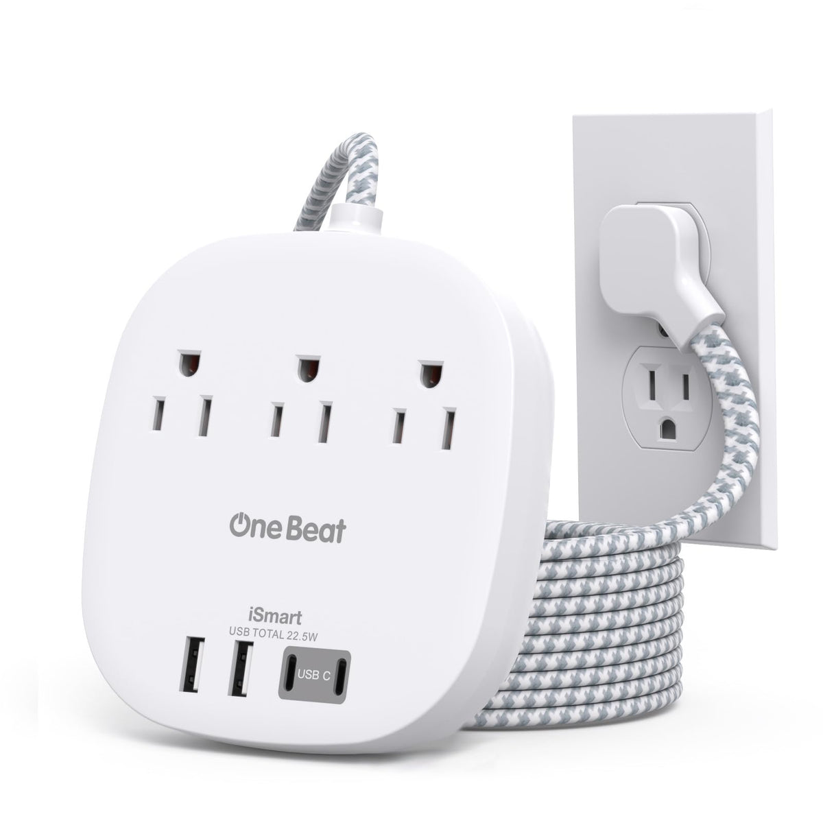 Travel Essentials, 22.5W/4.5A Flat Plug Power Strip, 6 Ft Extension Cord