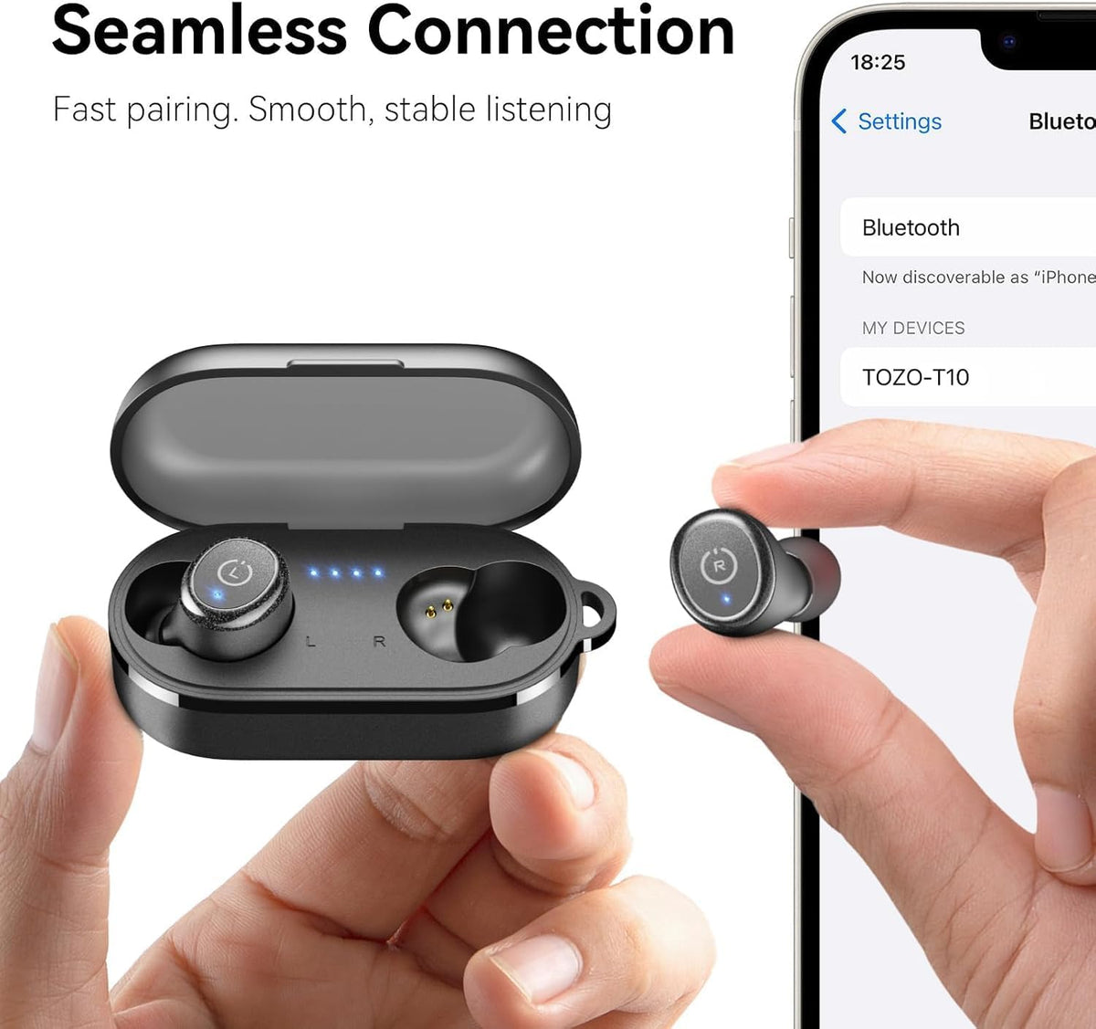 TOZO T10 Wireless Earbuds Powerful Bass Stereo Wireless Charging, APP, IPX8
