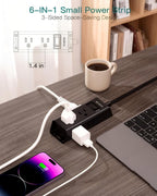 Cruise Essentials - Flat Plug Power Strip, Addtam 5 ft Ultra Flat Extension Cord with 6 Outlets Extender, No Surge Protector for Cruise Ship, Travel, Dorm, Home Office,Black