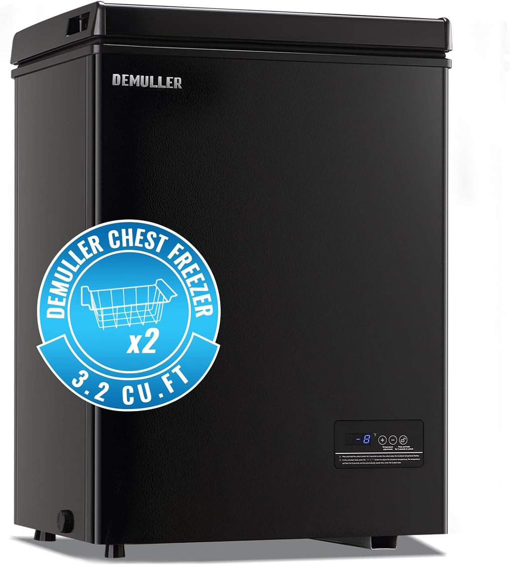 DEMULLER 3.2 CU.FT Small Deep Freezer with Electronic Panel Black