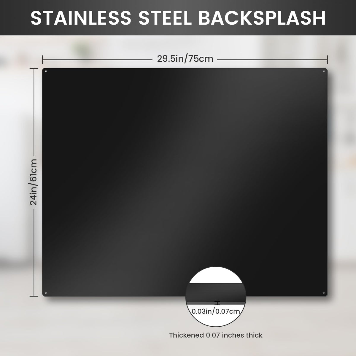 12"x29.5" Stainless Steel Backsplash - Ultra Flat & Easy to Clean, Protect Wall from Splash & Stain - Kitchen Stove Backsplash Panel for Oven & Range Hood with Pre-Drilled Holes