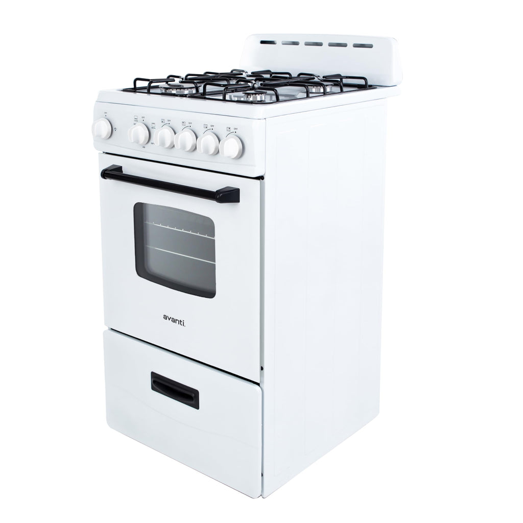 Avanti Compact Gas Range Oven, 4 Sealed Burners, 20-Inch, Stainless Steel