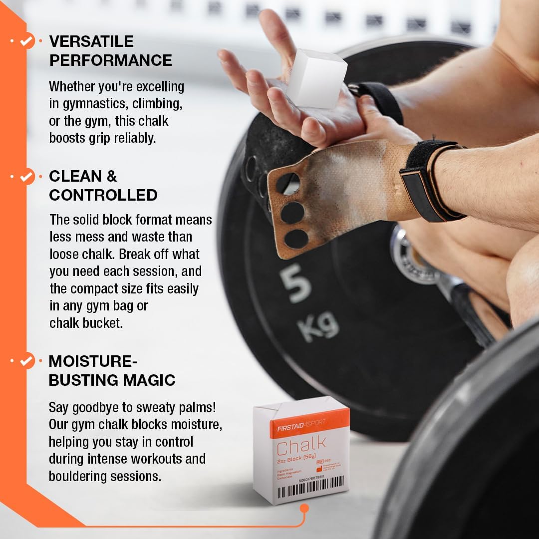 Firstaid4sport Professional 2oz White Chalk Block for Enhanced Grip - Moisture-Absorbing Magnesium Carbonate for Climbing, Weightlifting & Gymnastics - Reduces Hand Friction & Improves Performance