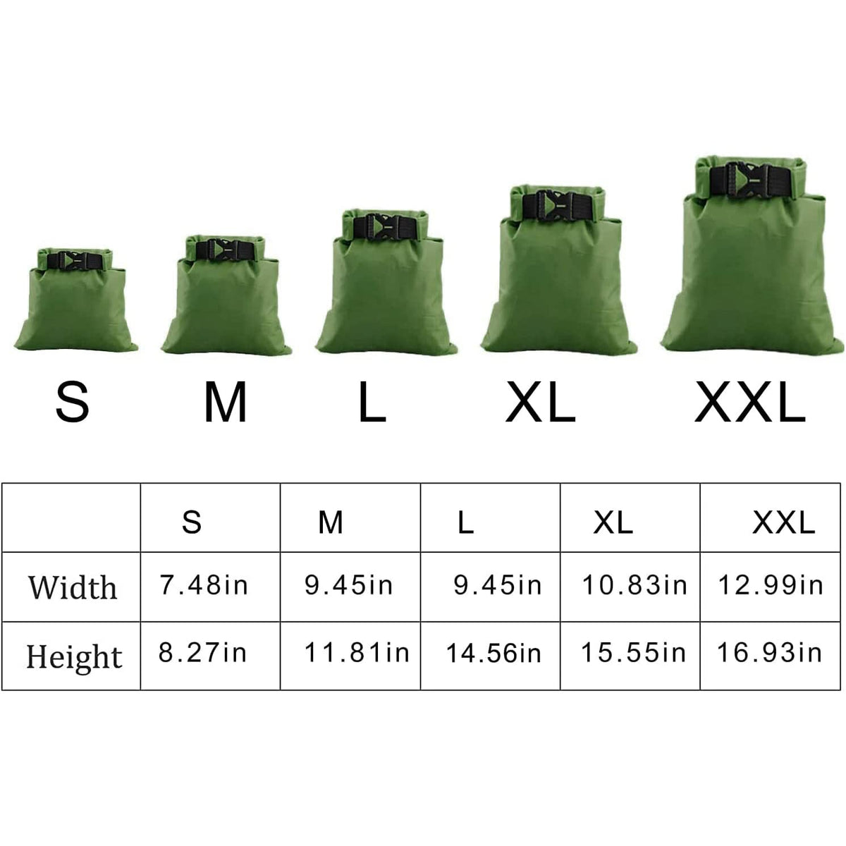 kuou 5 Pack Waterproof Dry Bags, 1.5L-6L, Lightweight, Black
