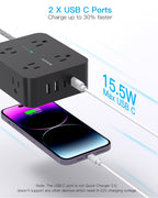 HANYCONY Surge Protector Power Strip, 10 Ft Braided Extension Cord, 1080J