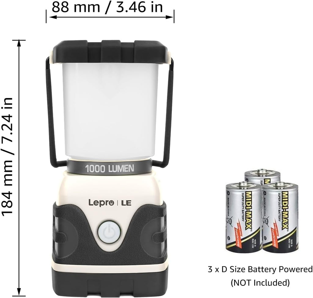 LE Camping Lantern Battery Powered, 1000lm Camping Light, Warm & Cool Lamp