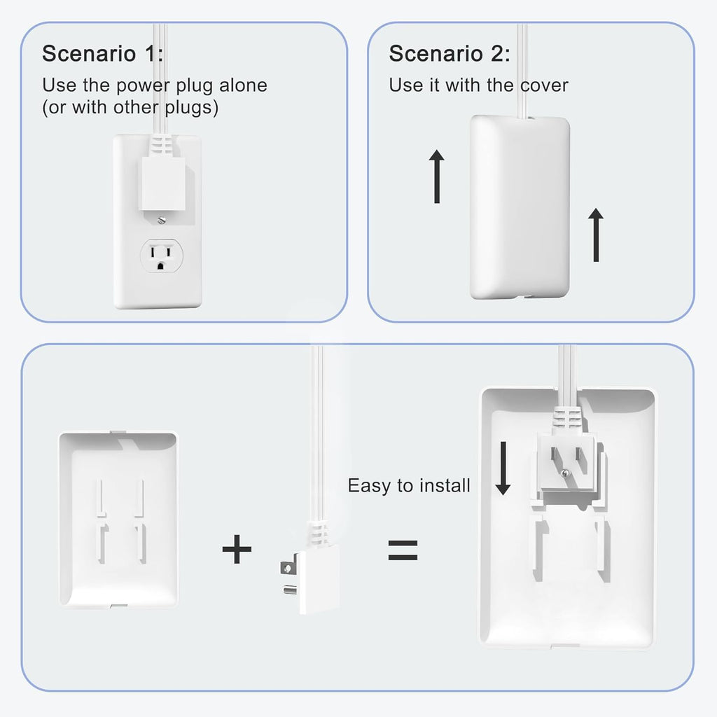 CABOCASA 3FT Flat Plug Extension Cord Power Strip 3 Outlets White Upward
