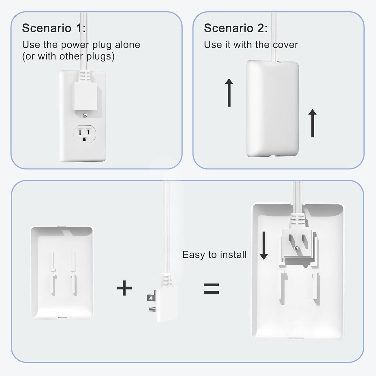 CABOCASA 3FT Flat Plug Extension Cord Power Strip 3 Outlets White Upward