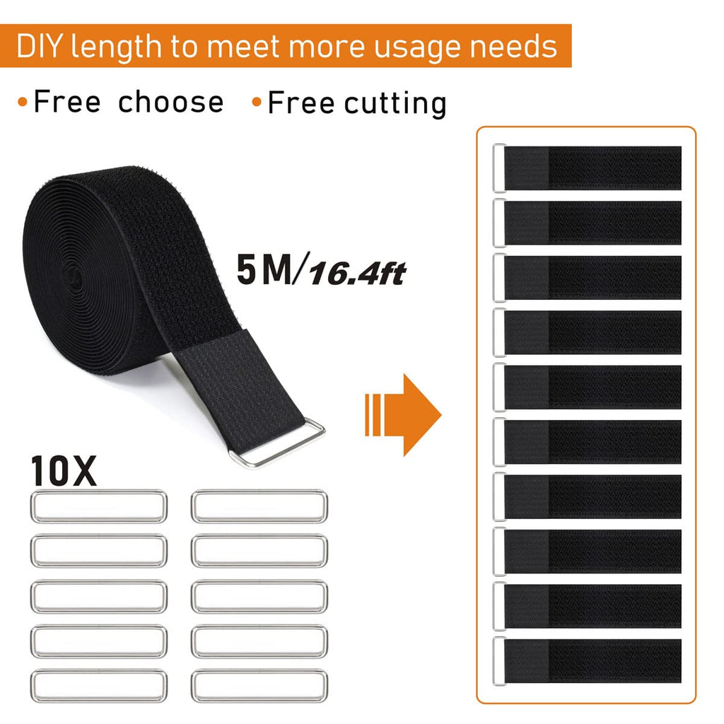 YMCRLUX 1"x64ft Hook and Loop Straps with 70 Metal Buckles, Adjustable Fastening Cable Straps, Cut-to-Length Cinch Strap, Reusable Nylon Securing Cord Ties for Organizer or Storage, 1 inch Wide, Black