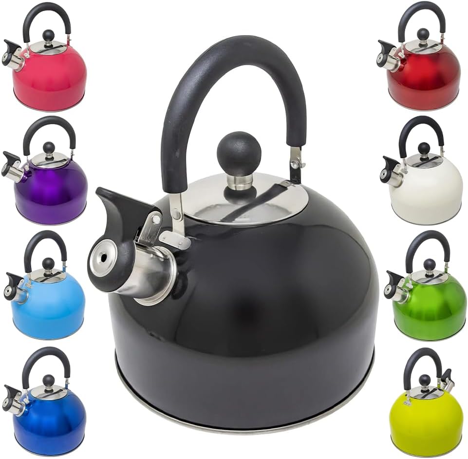 2.5L Stainless Steel Whistling Kettle - Suitable for Fishing, Camping, Hiking, Indoor & Outdoor | Camping Kettle for Gas Stove, Electric Stove, Camp Fire | Lightweight, Fast Boil, Phenolic Handle
