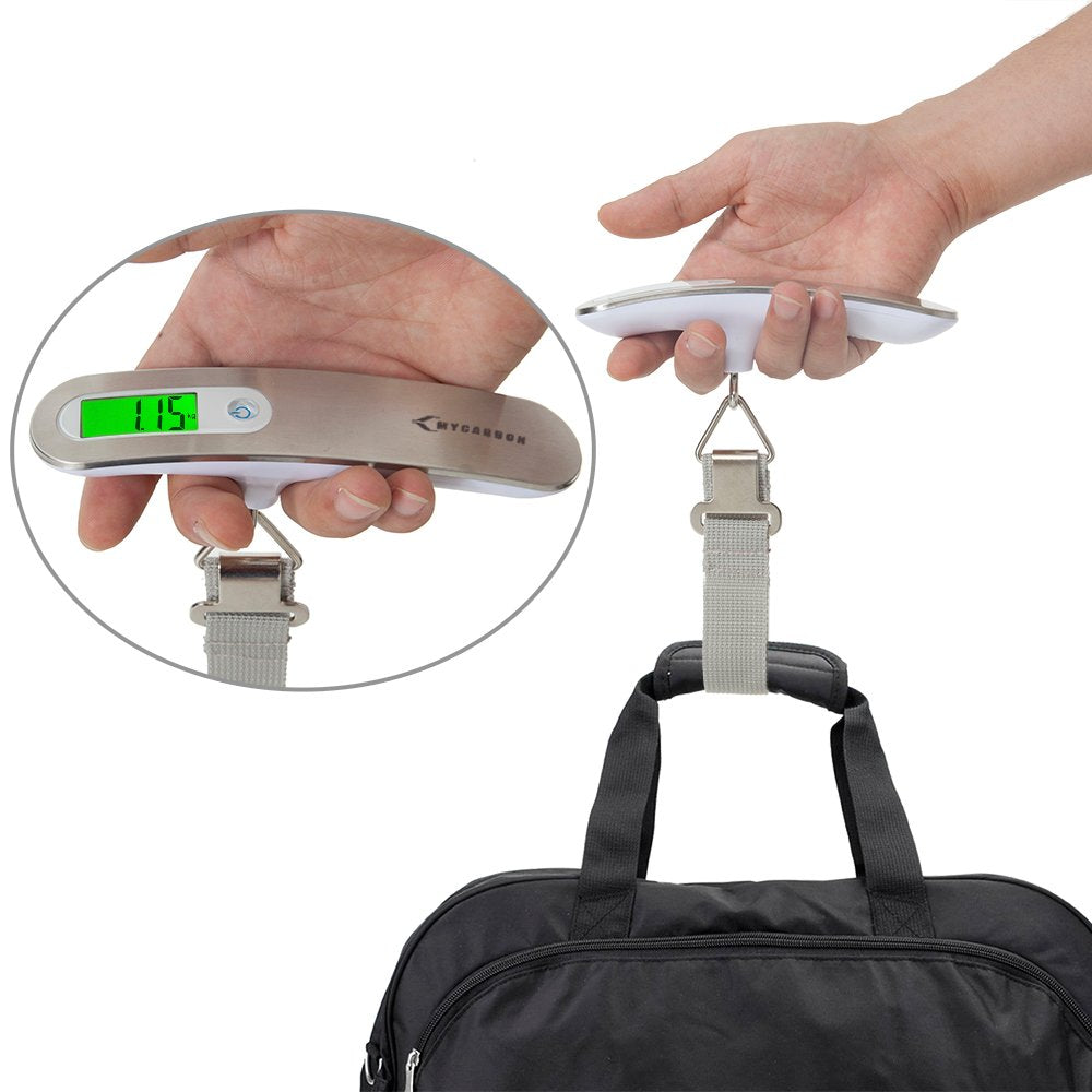 MYCARBON Luggage Scale Portable Digital Weight Scale for Travel Suitcase with Tare Function 110 Lb/ 50Kg Capacity (Silver)