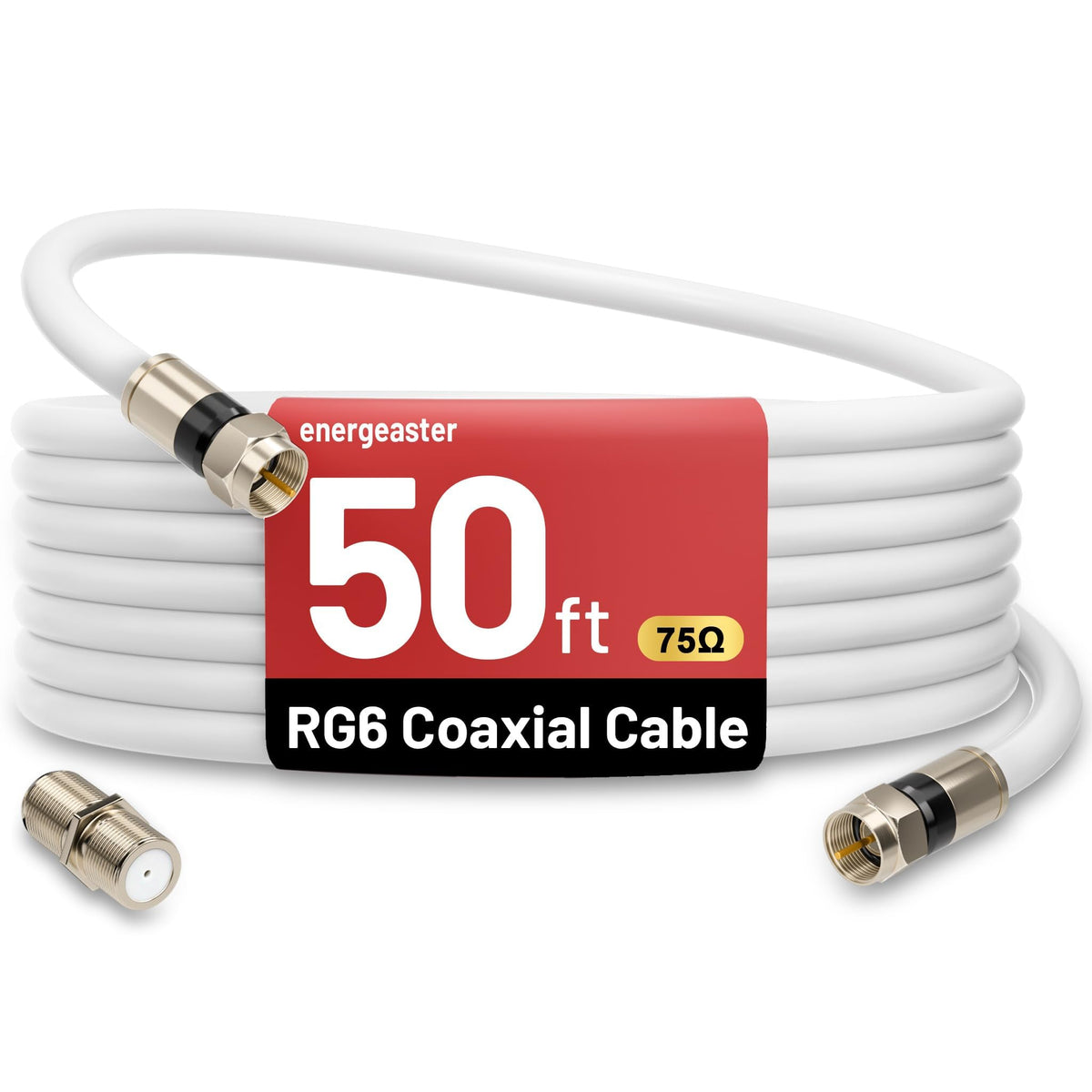 energeaster 10FT RG6 Coaxial Cable with Waterproof Rubber Boot, Black