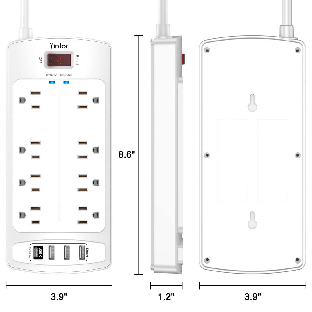 Yintar 6Ft Surge Protector Power Strip with 8 Outlets and 4 USB Ports