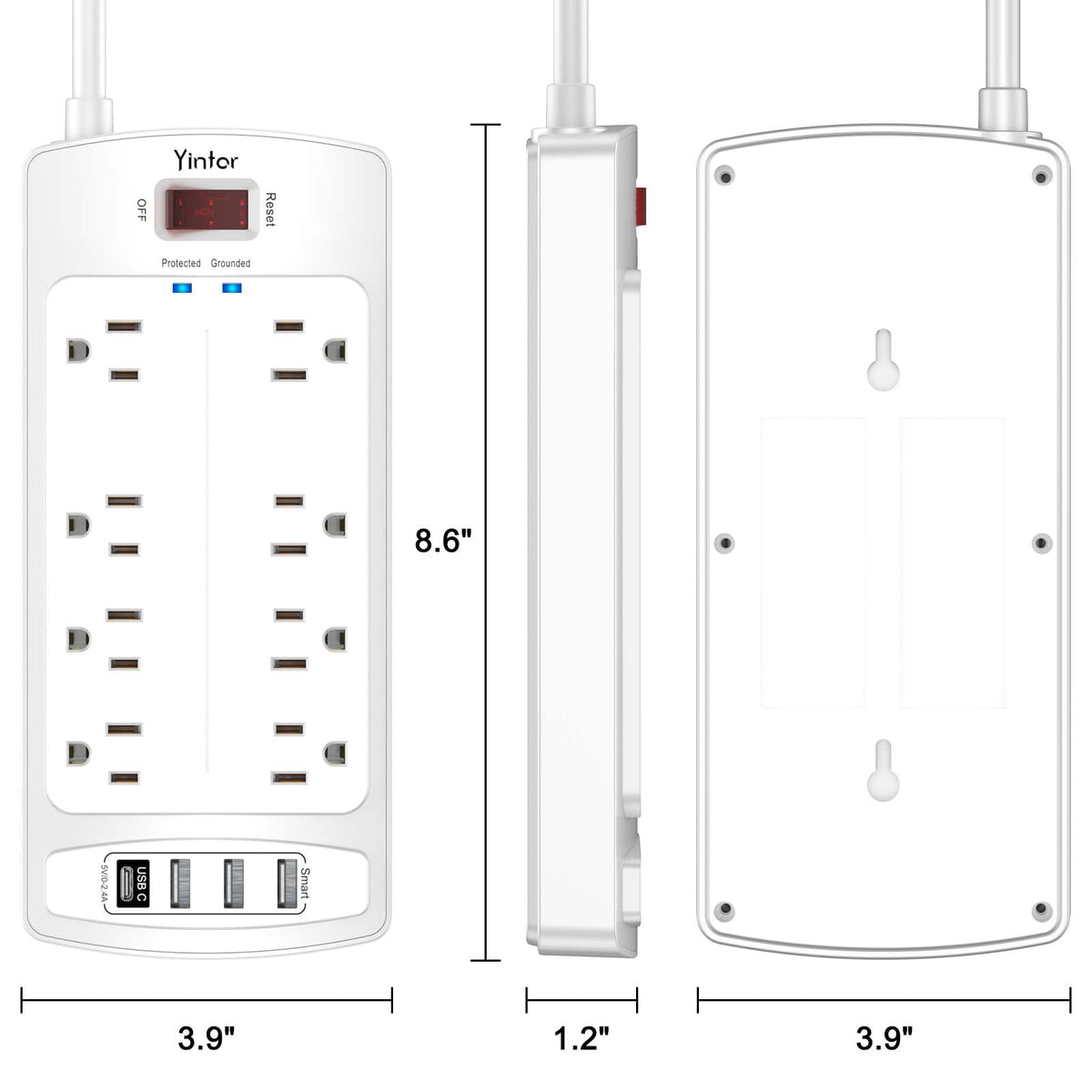 Yintar 6Ft Surge Protector Power Strip with 8 Outlets and 4 USB Ports