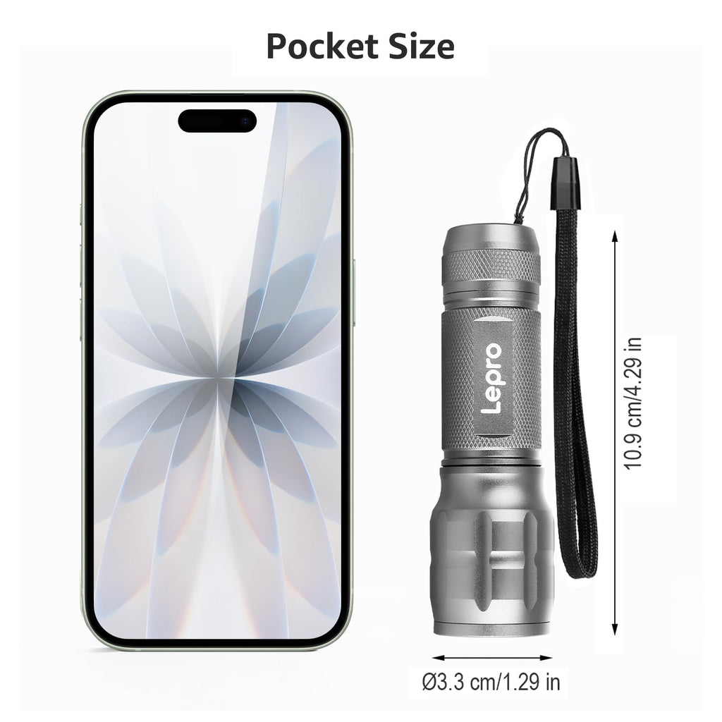 LE LED Torch, LE1000 Powerful Handheld Flashlight, Adjustable Focus, 4 PCs