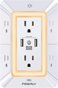 Multi Plug Wall Outlet Night Light, POWRUI 6 Outlet Extender & 3 USB Ports