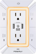 Multi Plug Wall Outlet Night Light, POWRUI 6 Outlet Extender & 3 USB Ports