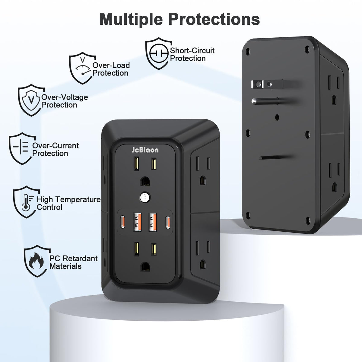 3 Pack Surge Protector Outlet Extender, 6 Outlet Splitter with 4 USB Ports (2 USB C), Multi Plug Wall Outlet 1050J Power Strip, USB Wall Charger for Home Office Kitchen Travel-ETL